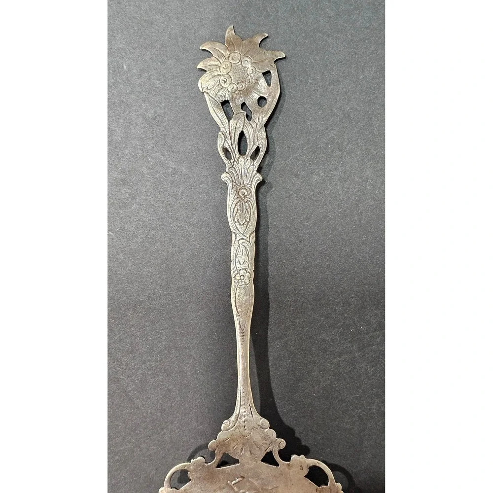 Antique Signed‎ German 800 Silver Cake Server Edelweiss Alpine Chalet Repousse